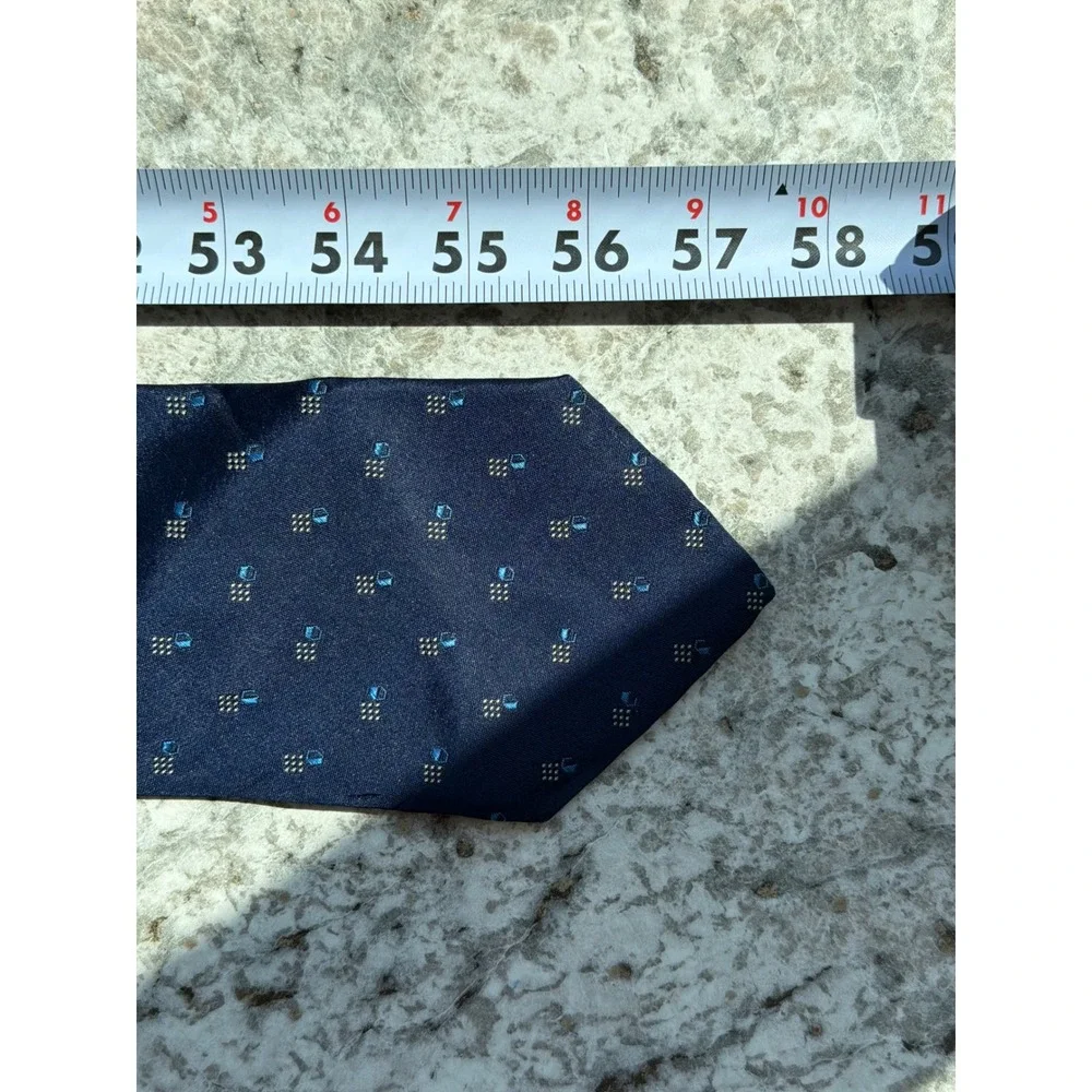 Lauren Ralph Lauren Mens Navy Blue Geometric 100% Silk Necktie Made in USA 58in
